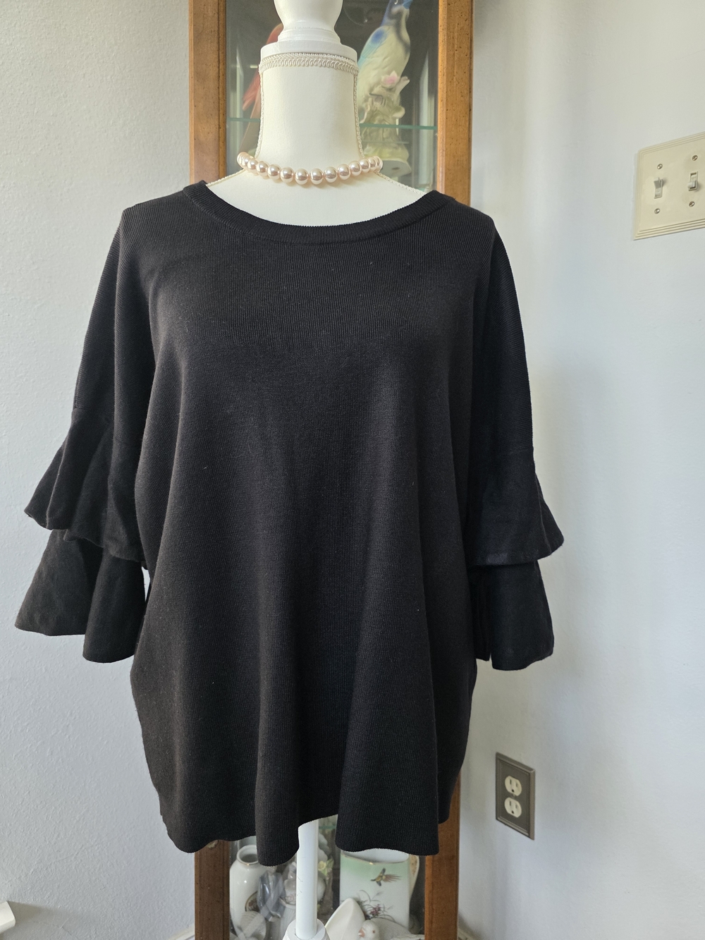 NY Collection Black Ruffle Sleeve Sweater Top
